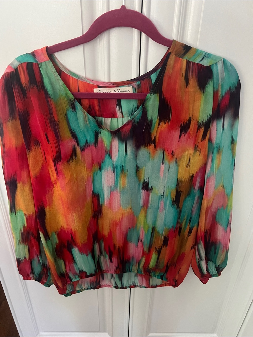 Velvet by Graham & Spencer Multicolor Abstract Scoop-Neck Blouse